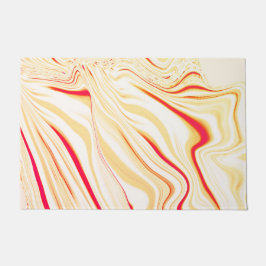 薄いベージュのトーン、赤いピンクのカーブを持つ波状の布 ドアマット