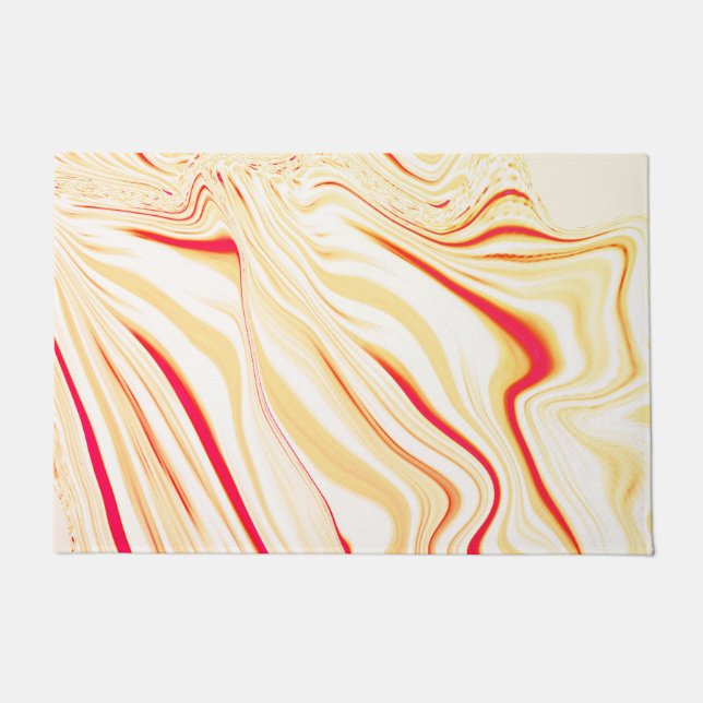 薄いベージュのトーン、赤いピンクのカーブを持つ波状の布 ドアマット (正面)