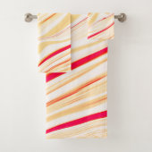 薄いベージュのトーン、赤いピンクのカーブを持つ波状の布 バスタオルセット (インサイチュ)