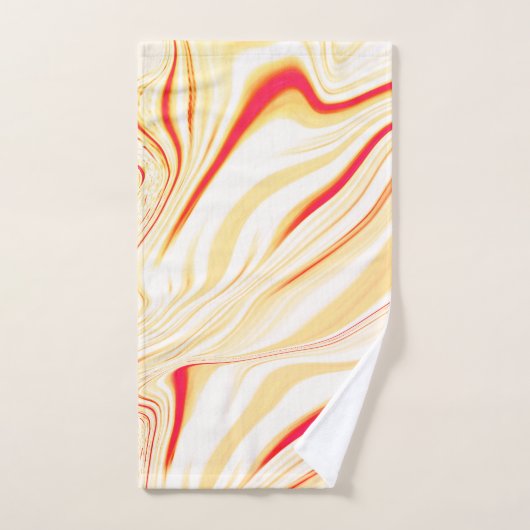 薄いベージュのトーン、赤いピンクのカーブを持つ波状の布 バスタオルセット (ハンドタオル)