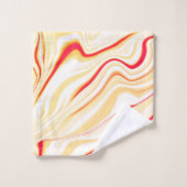 薄いベージュのトーン、赤いピンクのカーブを持つ波状の布 バスタオルセット (ウォッシュタオル)