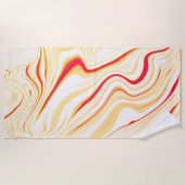 薄いベージュのトーン、赤いピンクのカーブを持つ波状の布 ビーチタオル (正面)