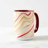 薄いベージュのトーン、赤いピンクのカーブを持つ波状の布 マグカップ (正面右)