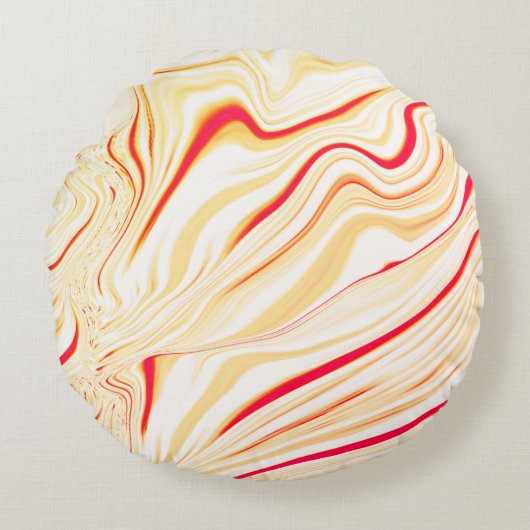 薄いベージュのトーン、赤いピンクのカーブを持つ波状の布 ラウンドクッション (正面)