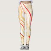 薄いベージュのトーン、赤いピンクのカーブを持つ波状の布 レギンス (正面)