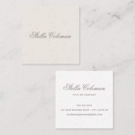 薄いベージュ茶のミニマリミニマルストプロフェッショナル スクエア名刺 (正面/裏面)