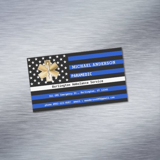 薄いホワイトラインフラグカスタム救急医療隊員EMSロゴ マグネット名刺 (インサイチュ)