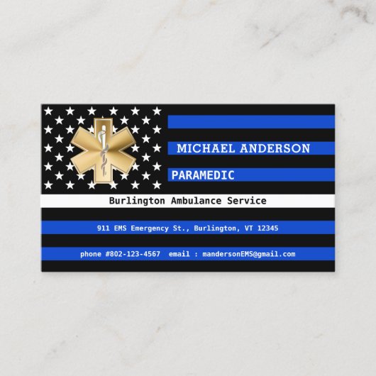薄いホワイトラインフラグカスタム救急医療隊員EMSロゴ 名刺 (正面)