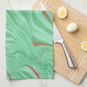 薄いミントな緑の色調のカーブの布 キッチンタオル (四つ折り)