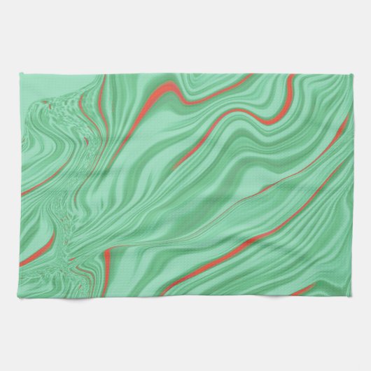 薄いミントな緑の色調のカーブの布 キッチンタオル (横)