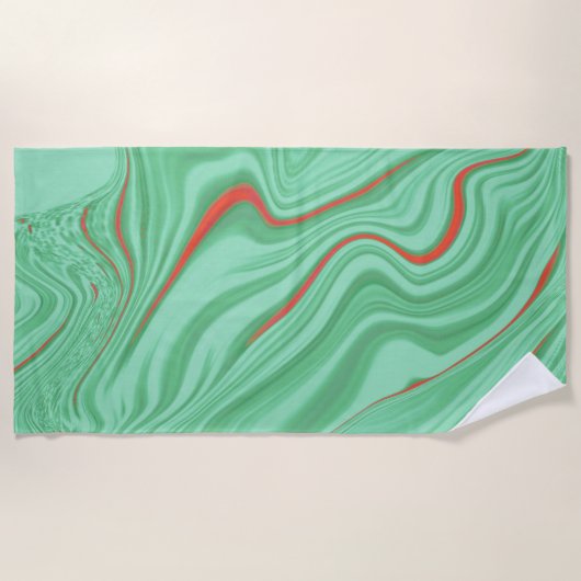 薄いミントな緑の色調のカーブの布 ビーチタオル (正面)