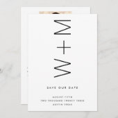 薄いモダンなイニシャル名のSave the Date 招待状 (正面/裏面)