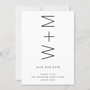 薄いモダンなイニシャル名のSave the Date 招待状