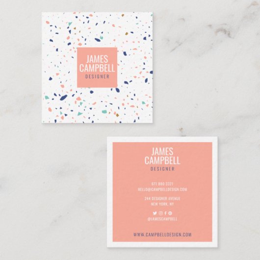薄いモダンピンクのテラッツォ大理石抽象芸術パターン スクエア名刺 (正面/裏面)