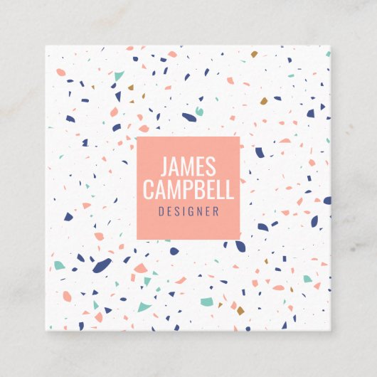 薄いモダンピンクのテラッツォ大理石抽象芸術パターン スクエア名刺 (正面)