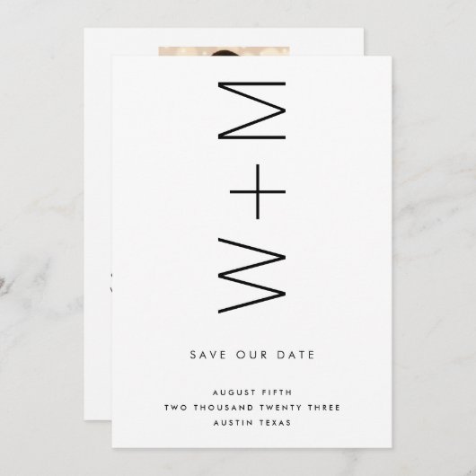 薄いモダンモノグラム名は日付を保存 招待状 (正面/裏面)