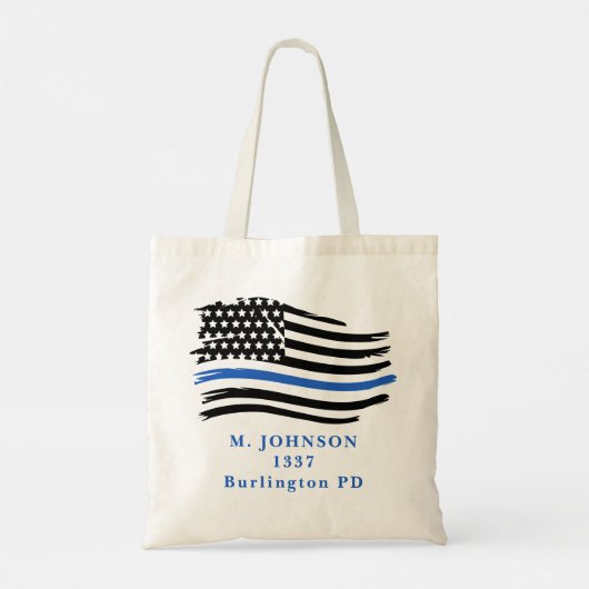 薄いモダン青い線の旗警察官予算 トートバッグ (裏面)