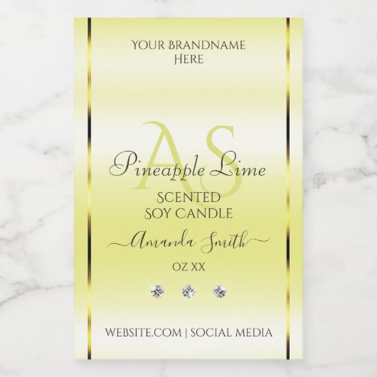 薄いモダン黄色の製品ラベル宝石モノグラム フードラベル (シングルラベル)