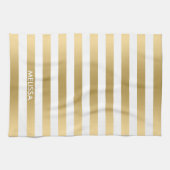 薄いモダン黄色の金ゴールドと白のストライプパターン キッチンタオル (横)