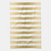 薄いモダン黄色の金ゴールドと白のストライプパターン キッチンタオル (縦)