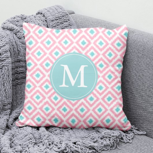 薄いモノグラムのピンクミントダイヤモンドイカットパターン クッション