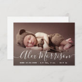 薄いレタリングの出生告知カード 招待状 (正面/裏面)