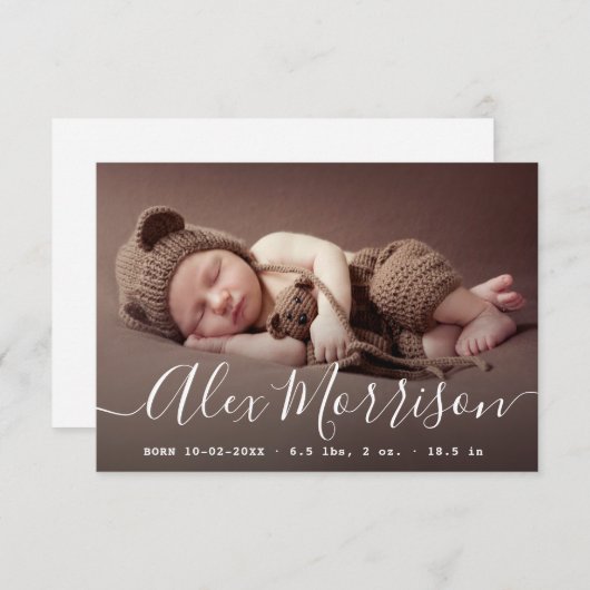 薄いレタリングの出生告知カード 招待状 (正面/裏面)