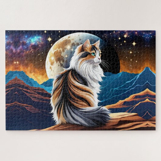 薄い三毛猫と砂漠の月 ジグソーパズル (横)