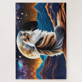 薄い三毛猫と砂漠の月 ジグソーパズル (縦)