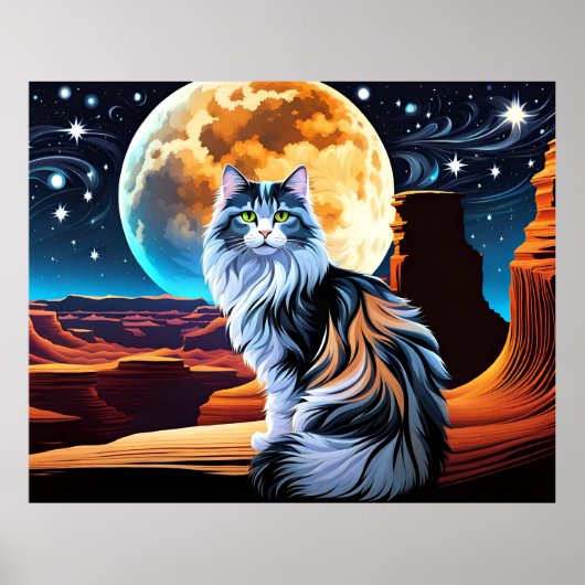 薄い三毛猫と砂漠の月 ポスター (正面)