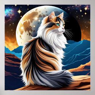 薄い三毛猫と砂漠の月 ポスター