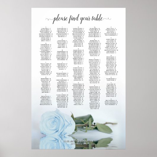 薄い埃っぽい青いバラのアルファベットの座席表 ポスター (正面)