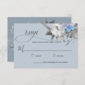 薄い埃っぽい青いフローラ書道の水色 出欠カード (正面/裏面)