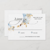 薄い埃っぽい青いフローラ書道の水色 出欠カード (正面/裏面)