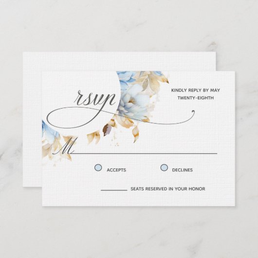 薄い埃っぽい青いフローラ書道の水色 出欠カード (正面/裏面)