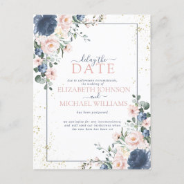 薄い埃の青い赤面ピンクの金ゴールドフローラ遅延日 シーズンポストカード