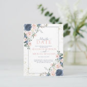 薄い埃の青い赤面ピンクの金ゴールドフローラ遅延日 シーズンポストカード (スタンド正面)