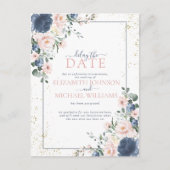 薄い埃の青い赤面ピンクの金ゴールドフローラ遅延日 シーズンポストカード (正面)