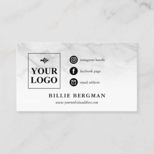 薄い大理石ソーシャルメディアのアイコンあなたのロゴ 名刺 (正面)