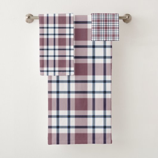 薄い市松模様にレトロ模様の茶色の灰色の白 バスタオルセット (インサイチュ)