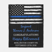 薄い擦り切れた青い線の警パーソナライズされた察の退職 フリースブランケット (正面)