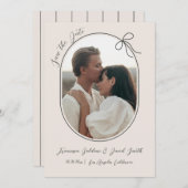 薄い枠のオーバルフォトと、最小限のボウ セーブザデート (正面/裏面)