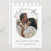 薄い枠のオーバルフォトと、最小限のリボン セーブザデート (正面/裏面)