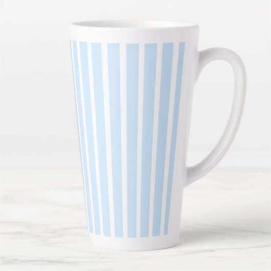 薄い水色の細ストライプ カフェラテマグ (右)