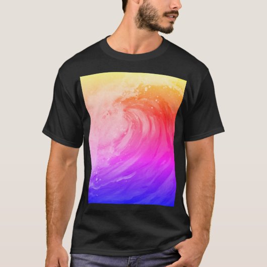 薄い波を描いた鮮やかな虹のポスター Tシャツ (正面)