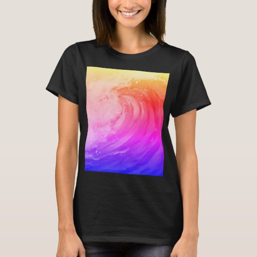 薄い波を描いた鮮やかな虹のポスター Tシャツ (正面)
