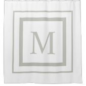 薄い灰色と白の正方形のモ縁どノグラム シャワーカーテン (正面)