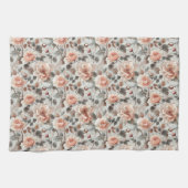 薄い灰色に灰色葉の花を付けたクリーム キッチンタオル (横)
