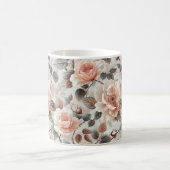 薄い灰色に灰色葉の花を付けたクリーム コーヒーマグカップ (中央)