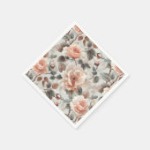 薄い灰色に灰色葉の花を付けたクリーム スタンダードカクテルナプキン (角)